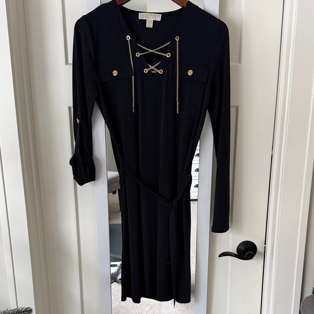 MICHAEL KORS Deep Navy Dress with Gold Accents